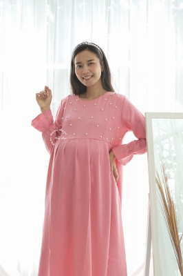 Mutiara Gamis Ibu Hamil Menyusui Muslim Manik Dada - GMS 262 Pink